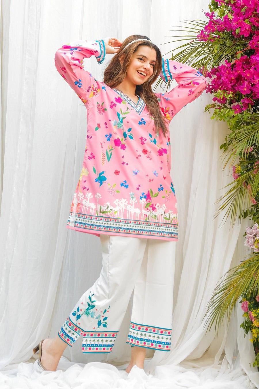 2 Pcs Women's Stitched Swiss Lawn Digital Print Shirt And Trouser
