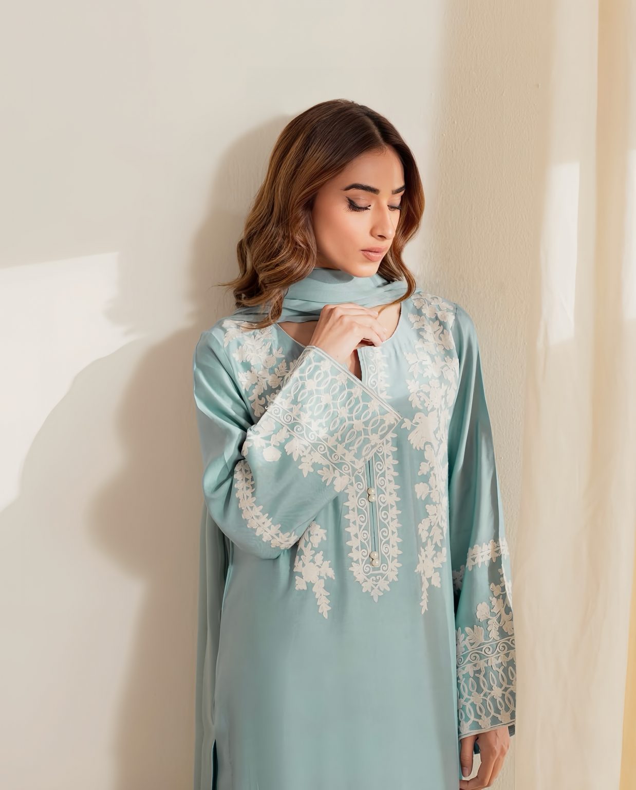 Seafoam Green Embroidered 3Pc Suit
