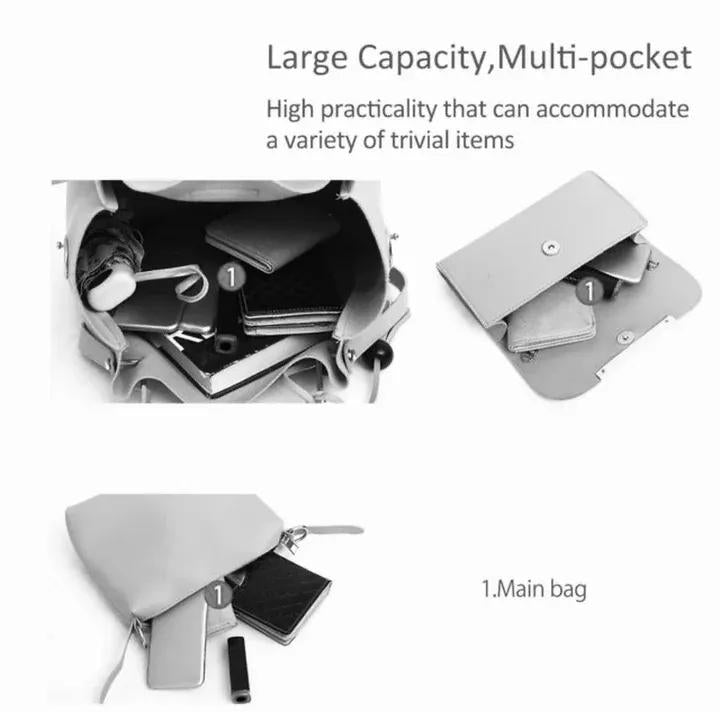 Women's PU Leather Plain Hand Bag Set