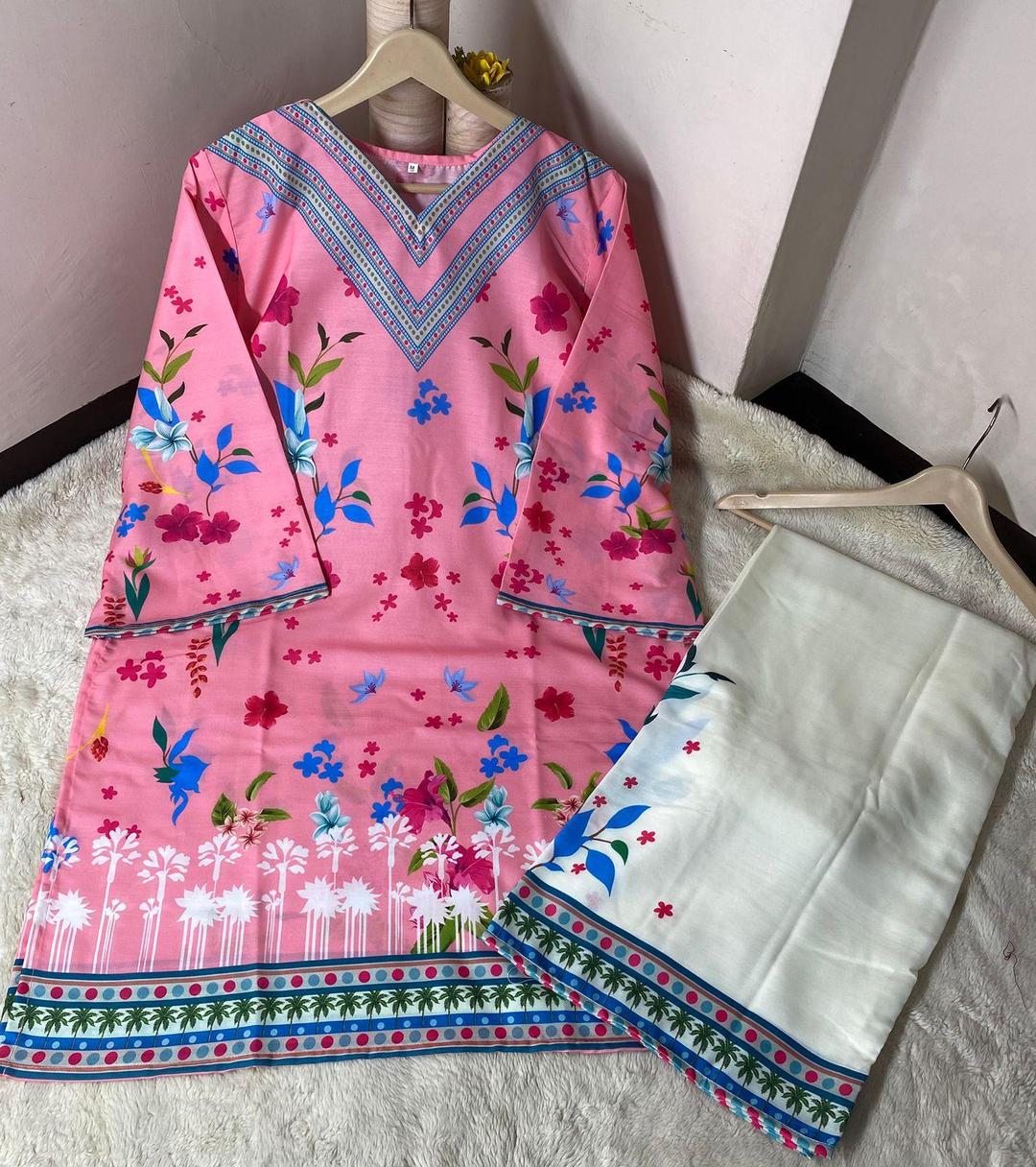 2 Pcs Women's Stitched Swiss Lawn Digital Print Shirt And Trouser