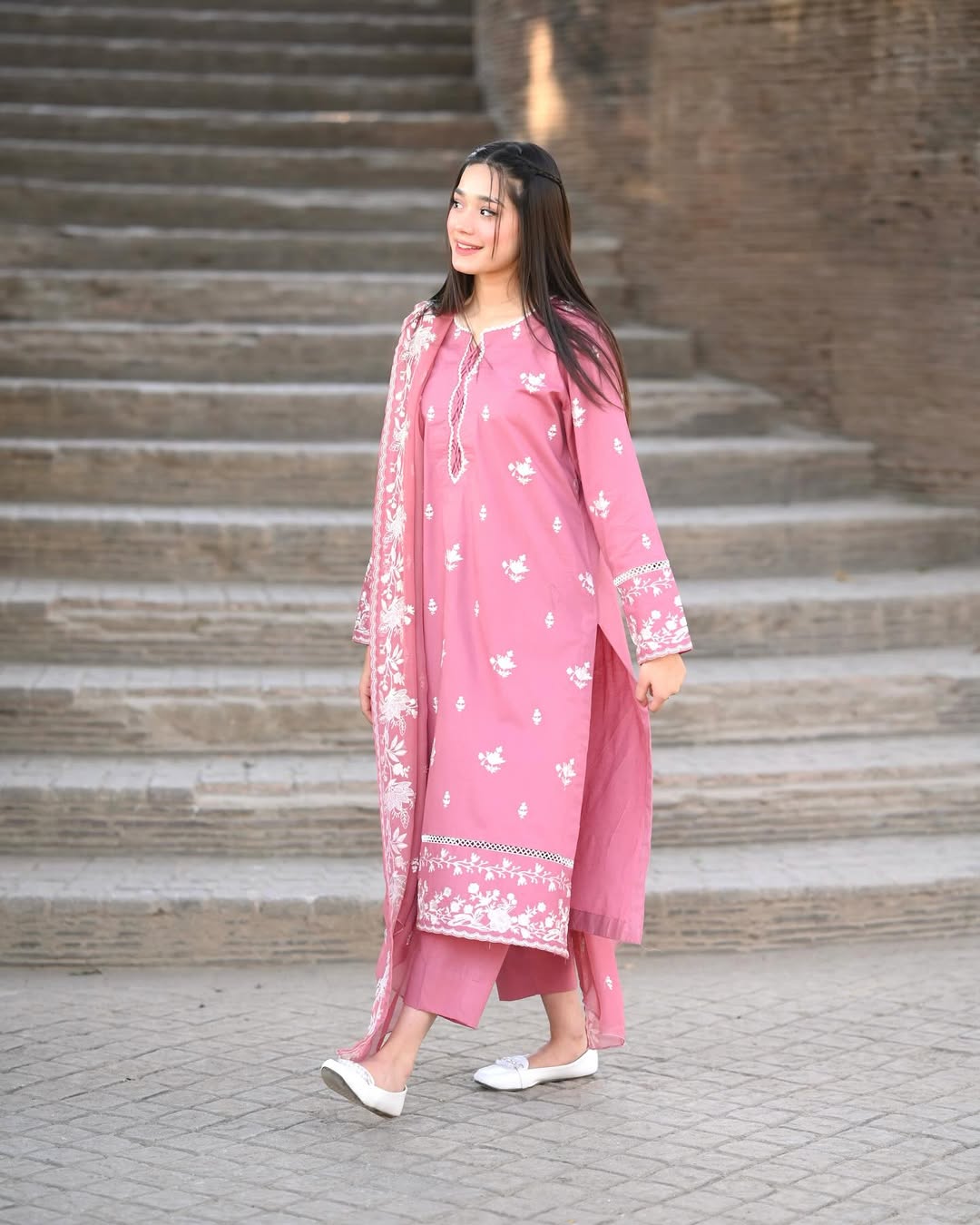 Rose Pink Embroidered 3Pc Suit