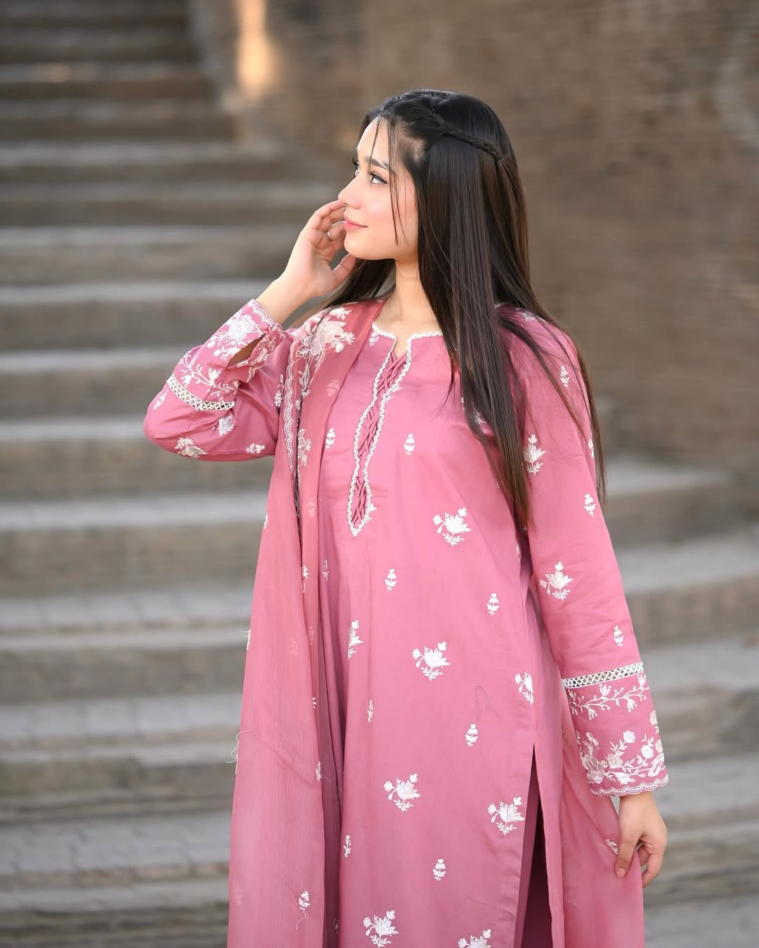 Rose Pink Embroidered 3Pc Suit
