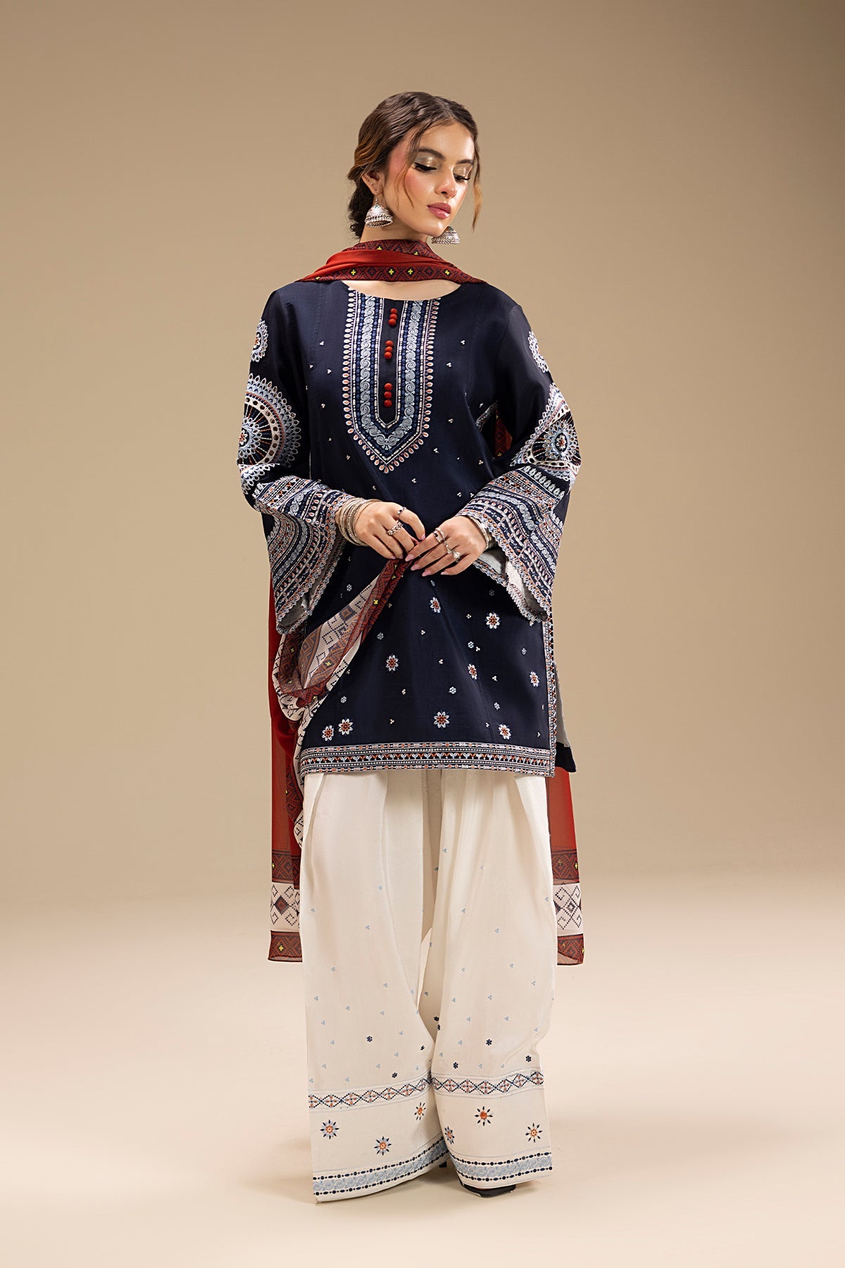 Cosmic Folk Embroidered 3Pc Suit