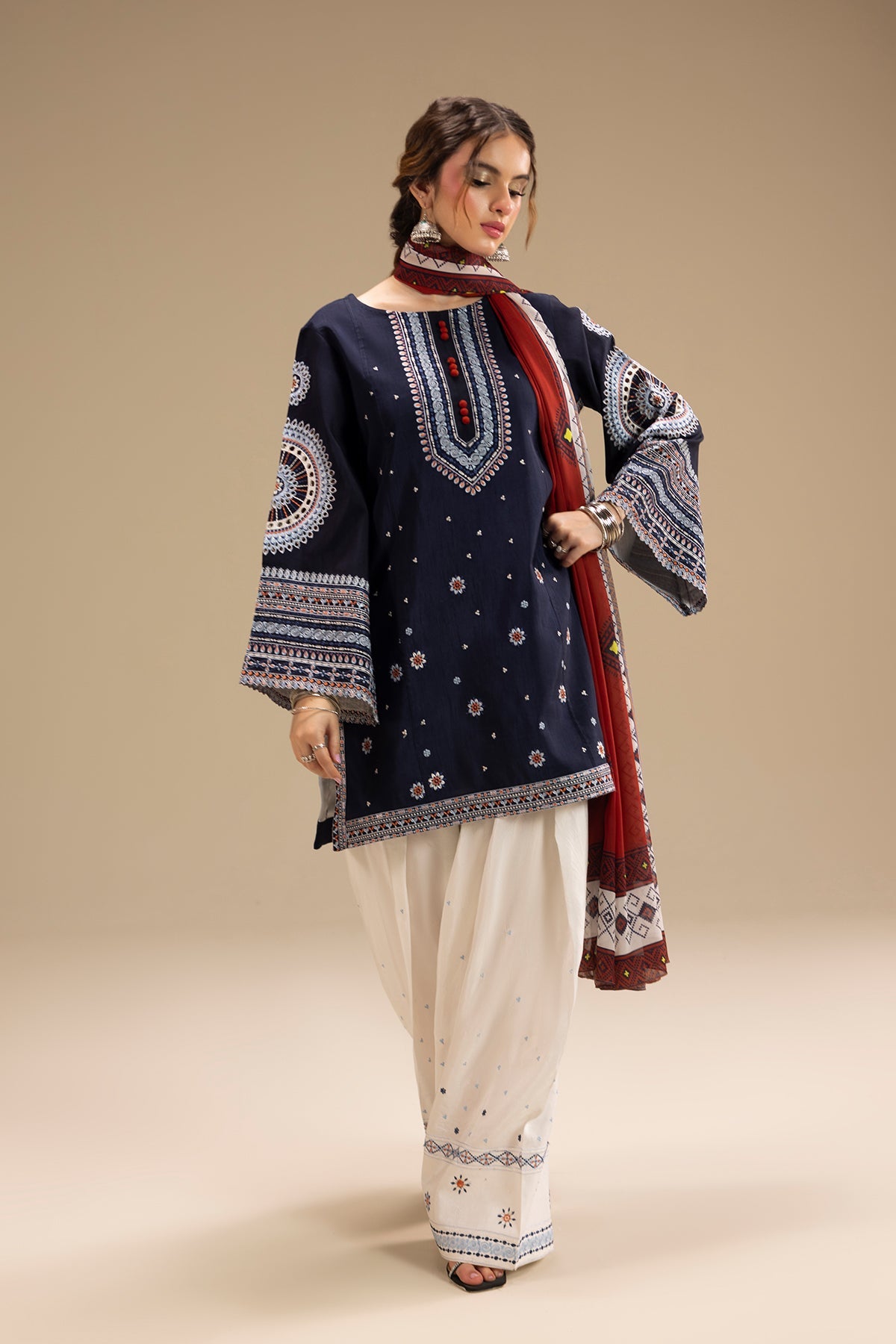 Cosmic Folk Embroidered 3Pc Suit