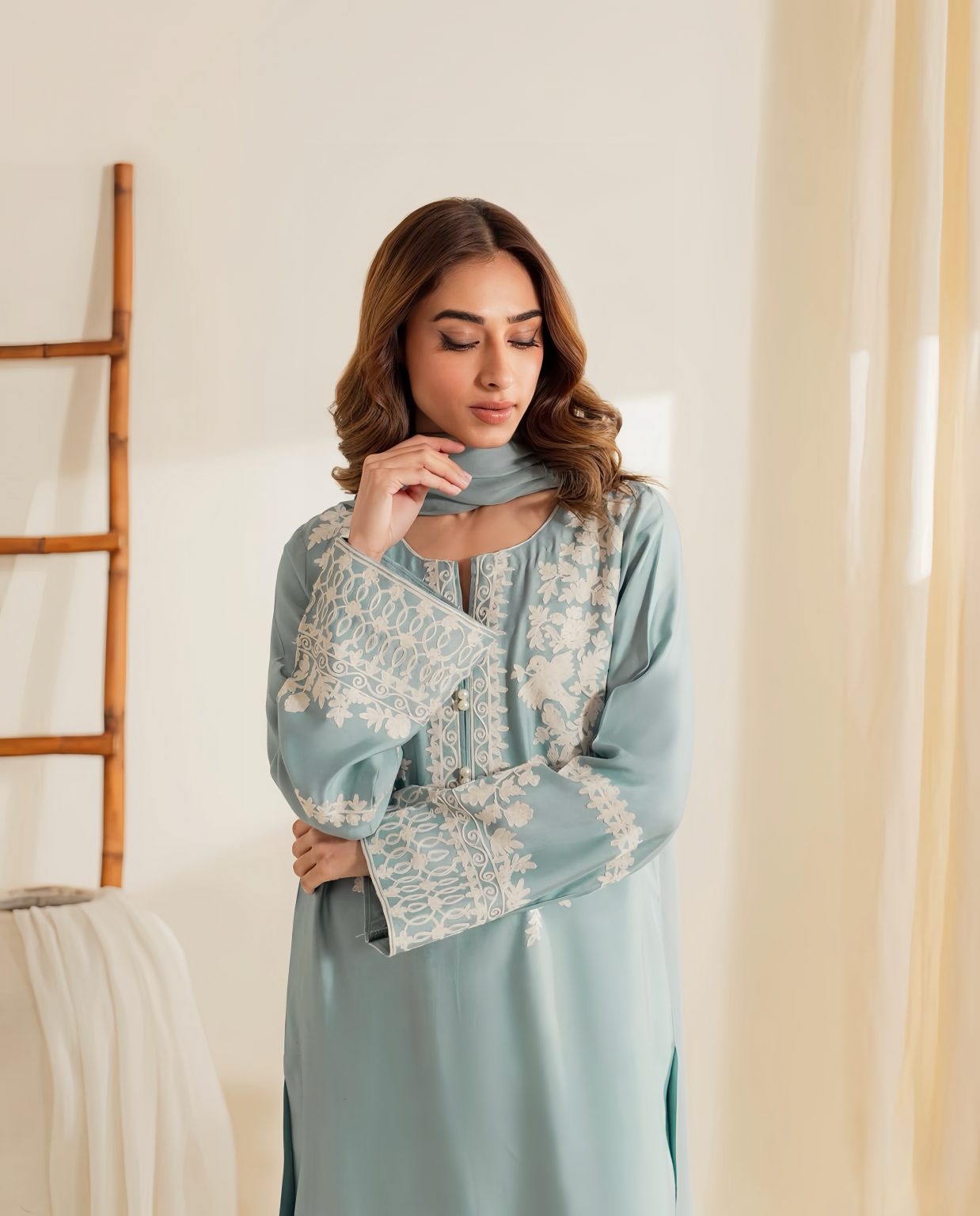 Seafoam Green Embroidered 3Pc Suit