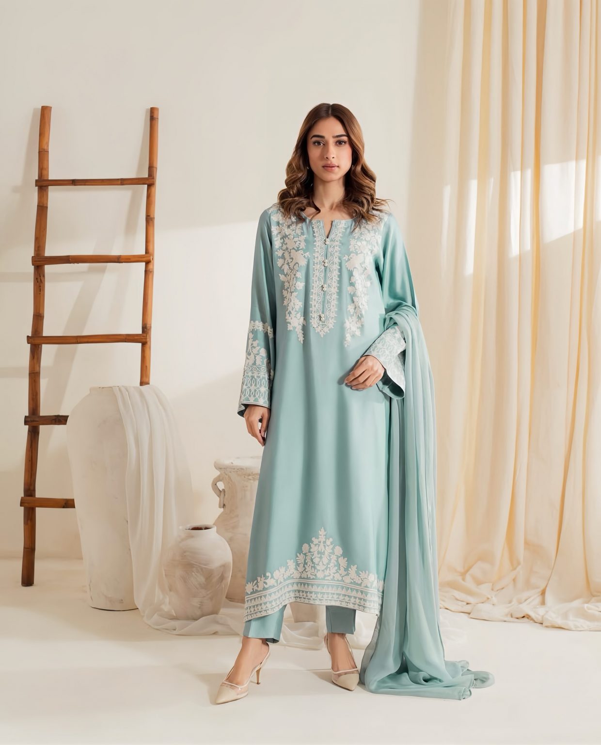 Seafoam Green Embroidered 3Pc Suit