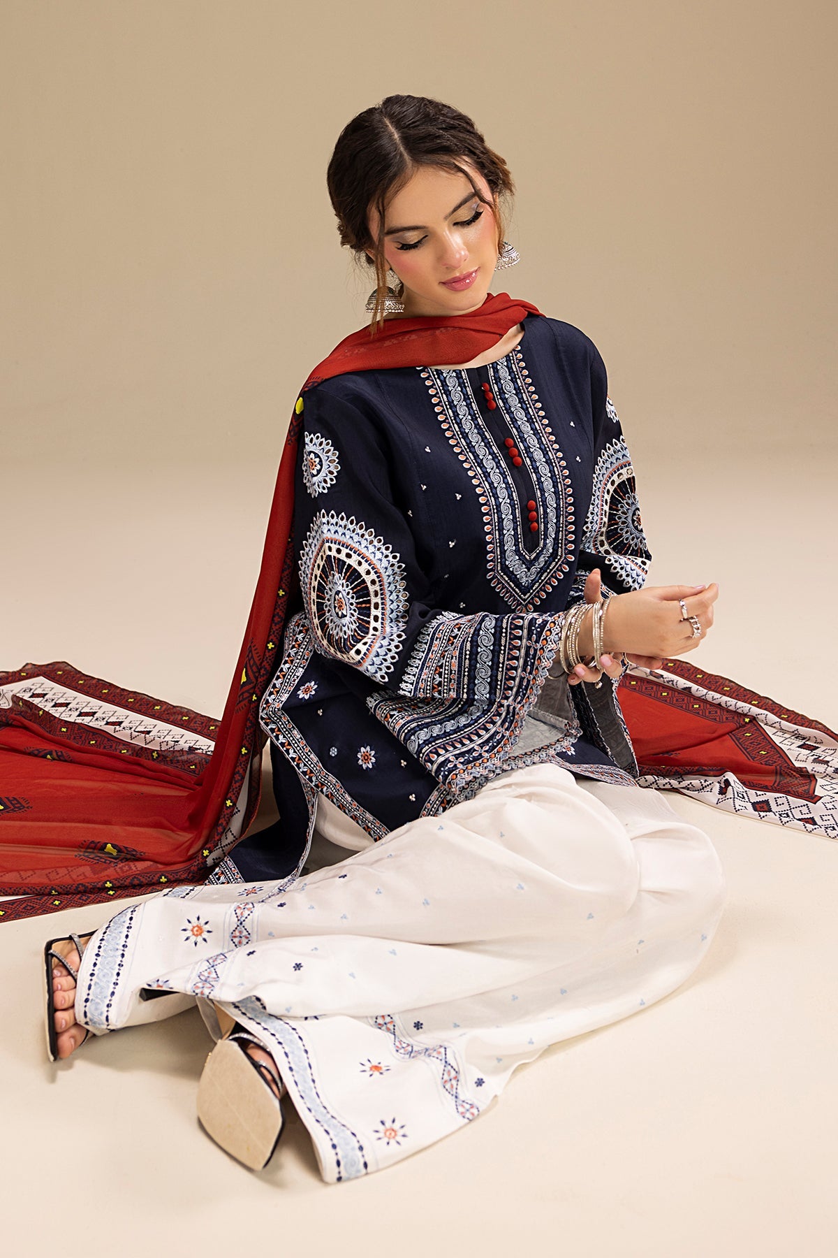 Cosmic Folk Embroidered 3Pc Suit