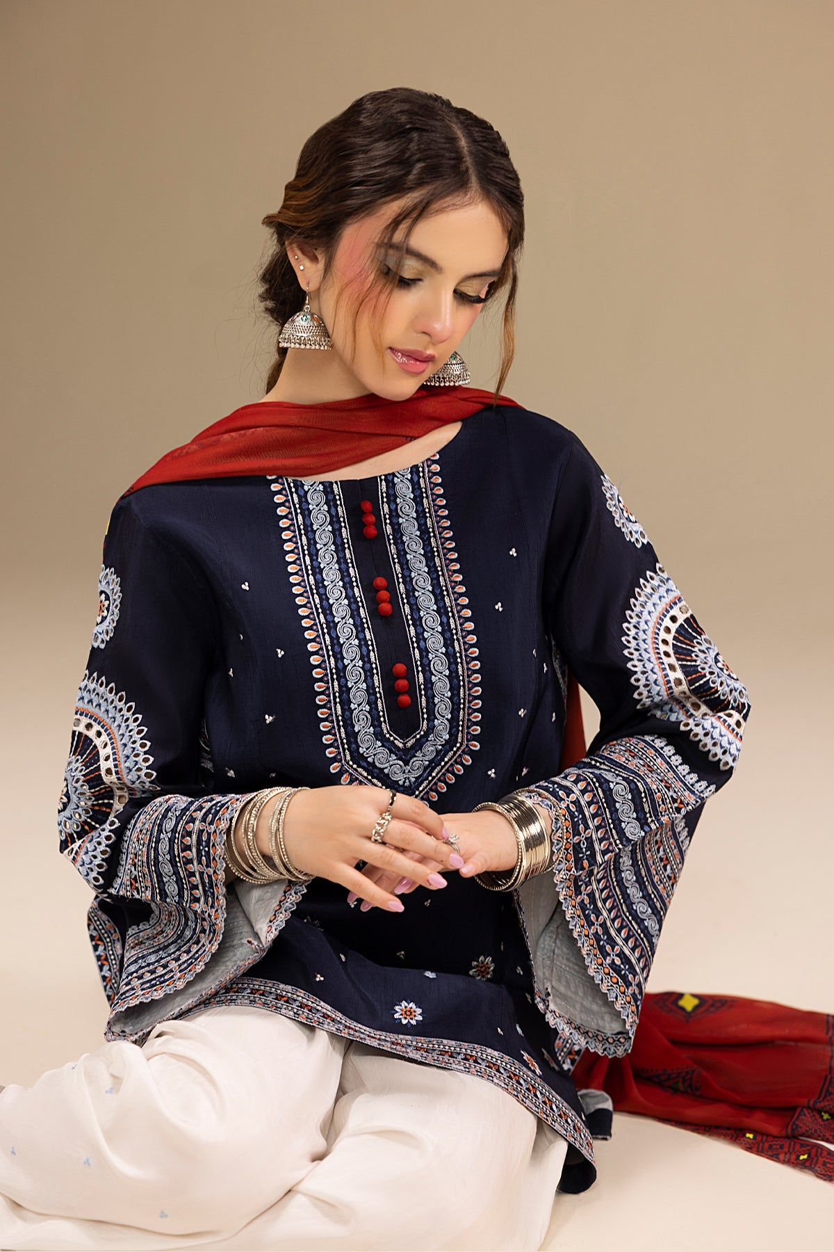 Cosmic Folk Embroidered 3Pc Suit