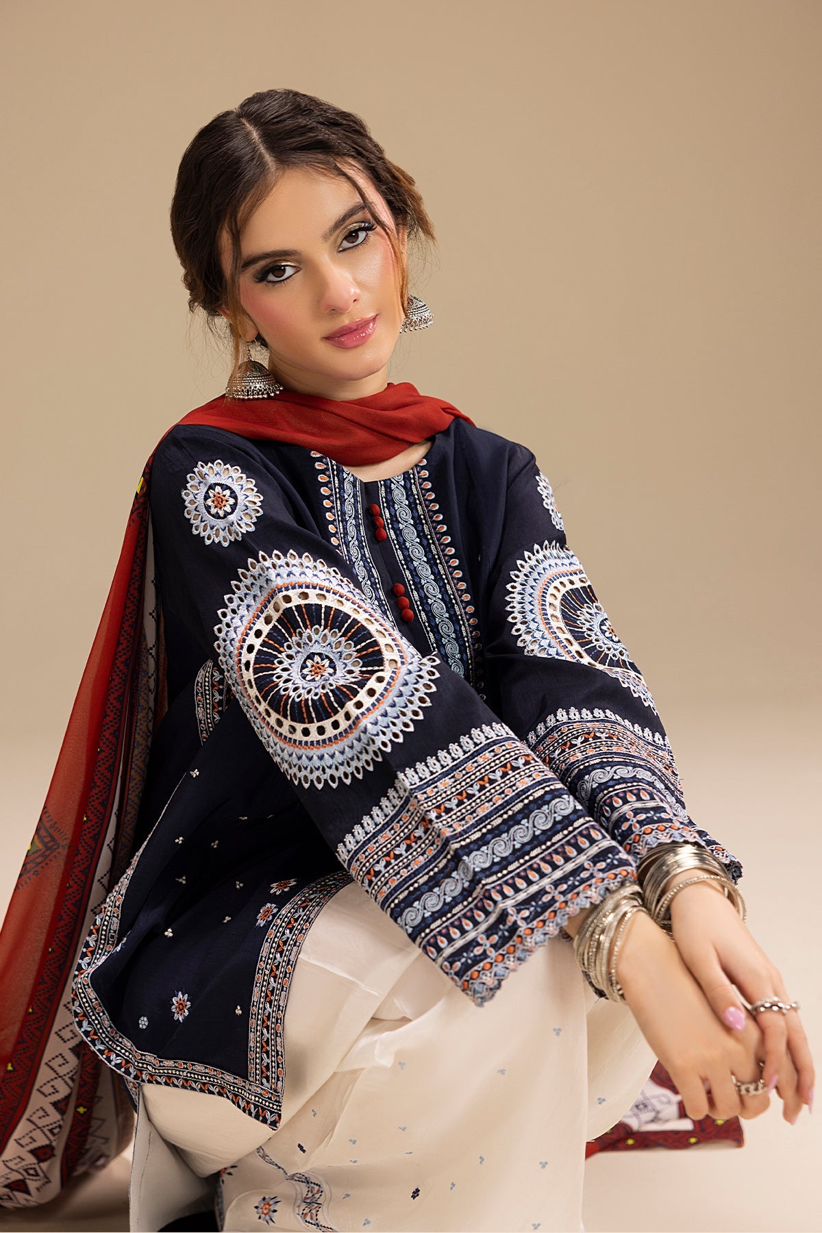 Cosmic Folk Embroidered 3Pc Suit