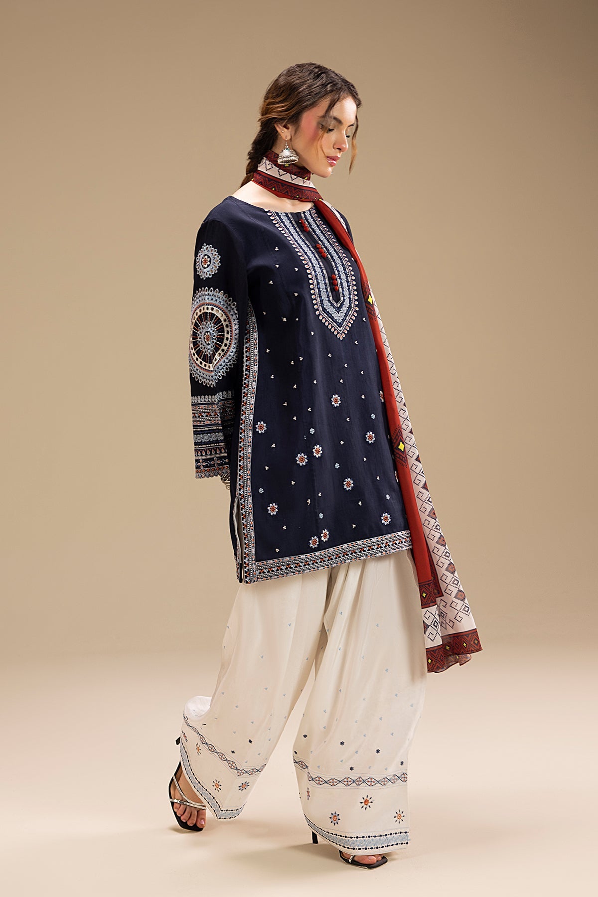 Cosmic Folk Embroidered 3Pc Suit