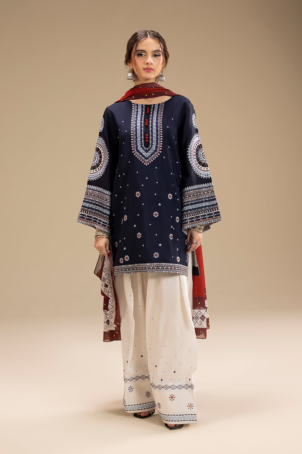 Cosmic Folk Embroidered 3Pc Suit