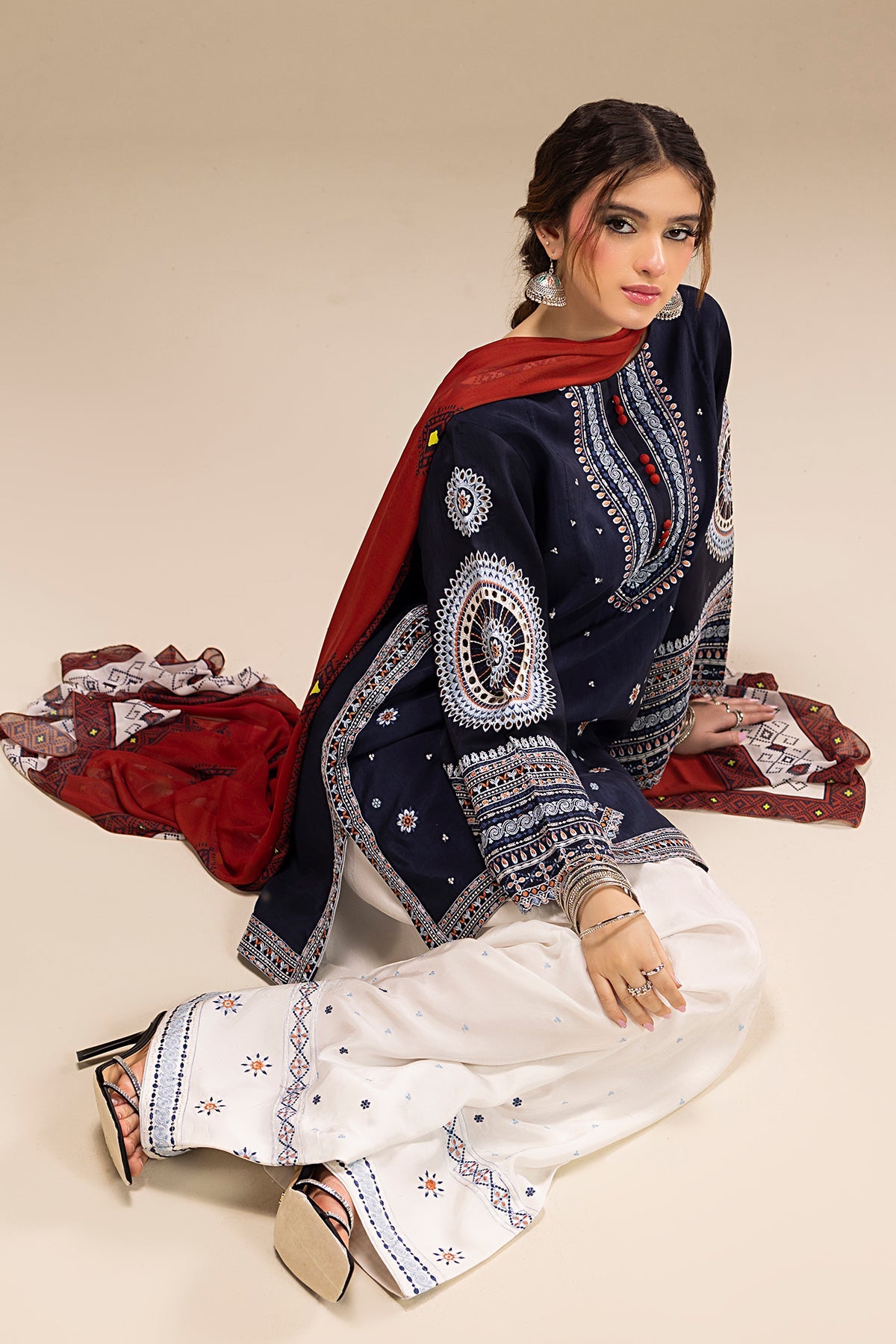 Cosmic Folk Embroidered 3Pc Suit